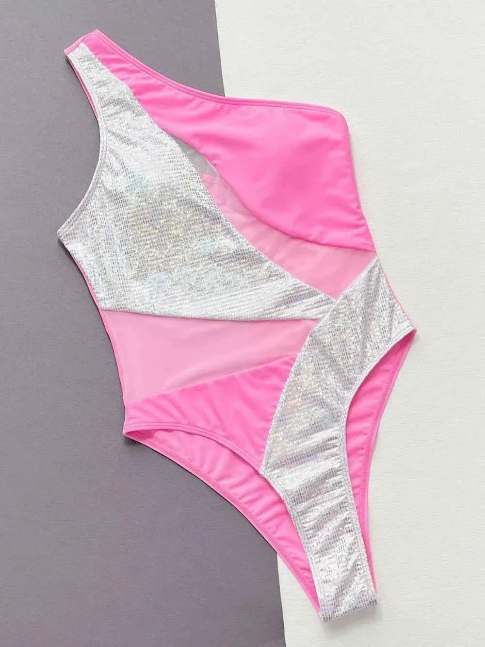 Stylish One-Piece Swimsuit with Contrast Panel Design