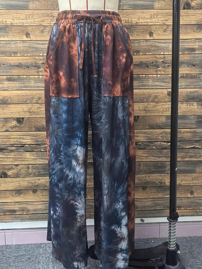 Full Size Tie-Dye Wide Leg Casual Pants Plus Size