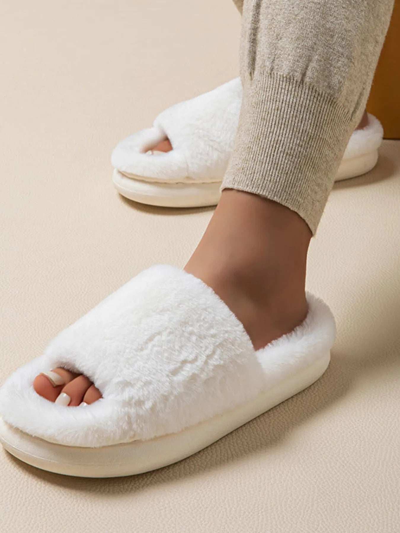 Fluffy Open Toe Comfort Slippers