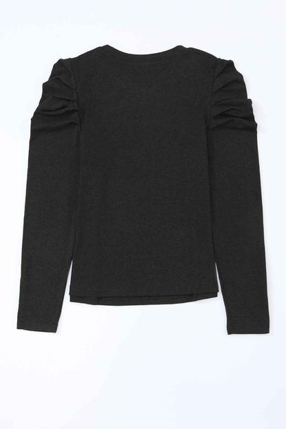 Black Buttoned Puff Long Sleeve Sheath Top