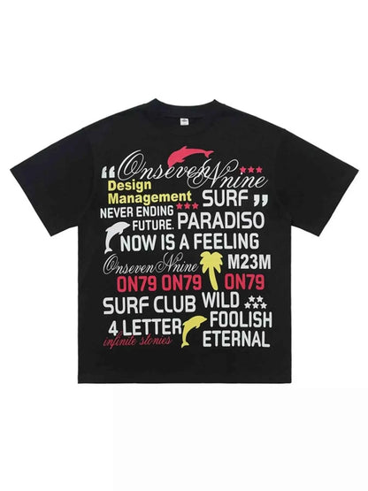 Men's Letter Round Neck Short Sleeve T-Shirt