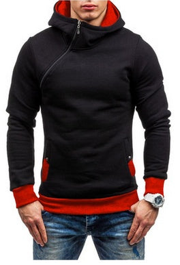 Sudadera con capucha de marca con cremallera oblicua y color liso para hombre