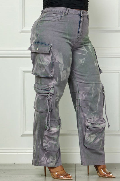 Pantalones cargo de cintura alta con lavado ácido en gris Time to Shine, talla grande