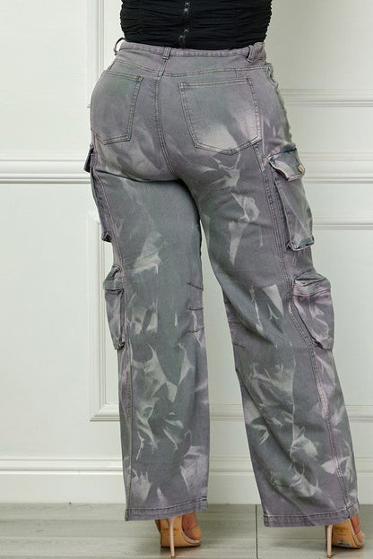 Pantalones cargo de cintura alta con lavado ácido en gris Time to Shine, talla grande