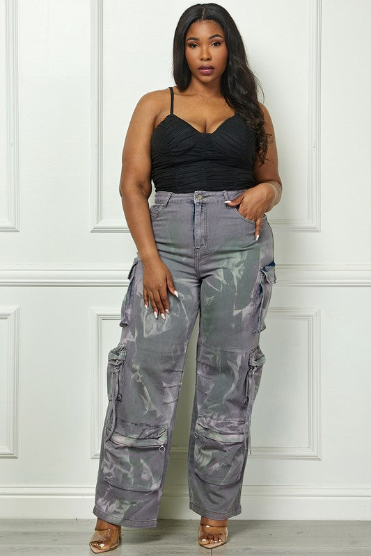 Pantalones cargo de cintura alta con lavado ácido en gris Time to Shine, talla grande