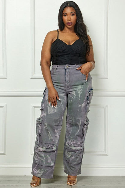 Pantalones cargo de cintura alta con lavado ácido en gris Time to Shine, talla grande
