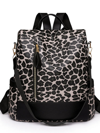 Leopard Print Backpack for Women Premium PU Leather Medium Daypack with Adjustable Straps