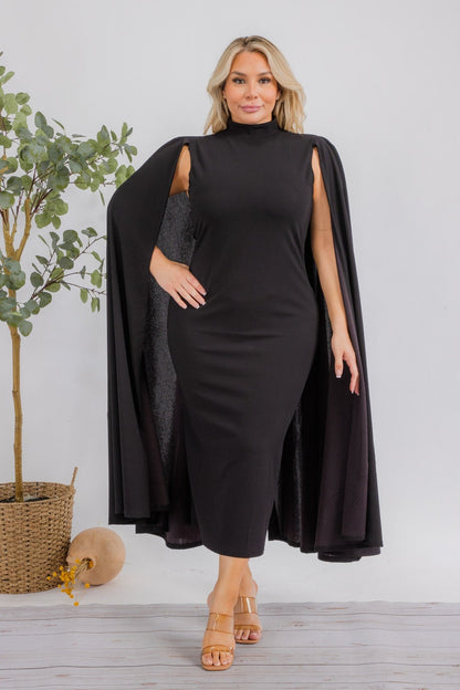 Vestido midi de talla grande Stella Cape - Negro