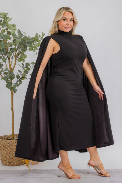 Vestido midi de talla grande Stella Cape - Negro