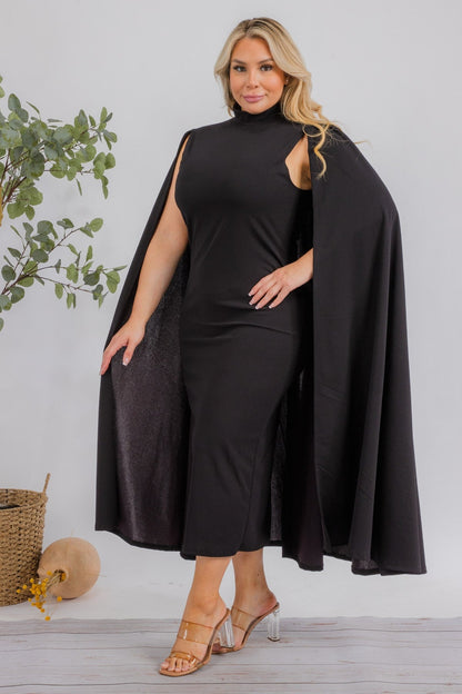 Vestido midi de talla grande Stella Cape - Negro