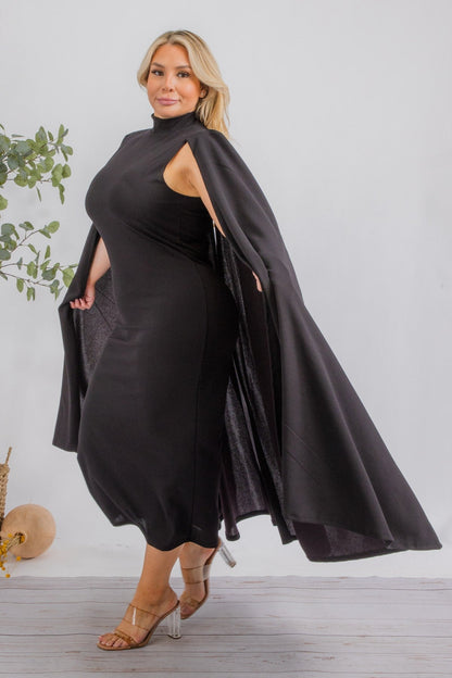 Vestido midi de talla grande Stella Cape - Negro
