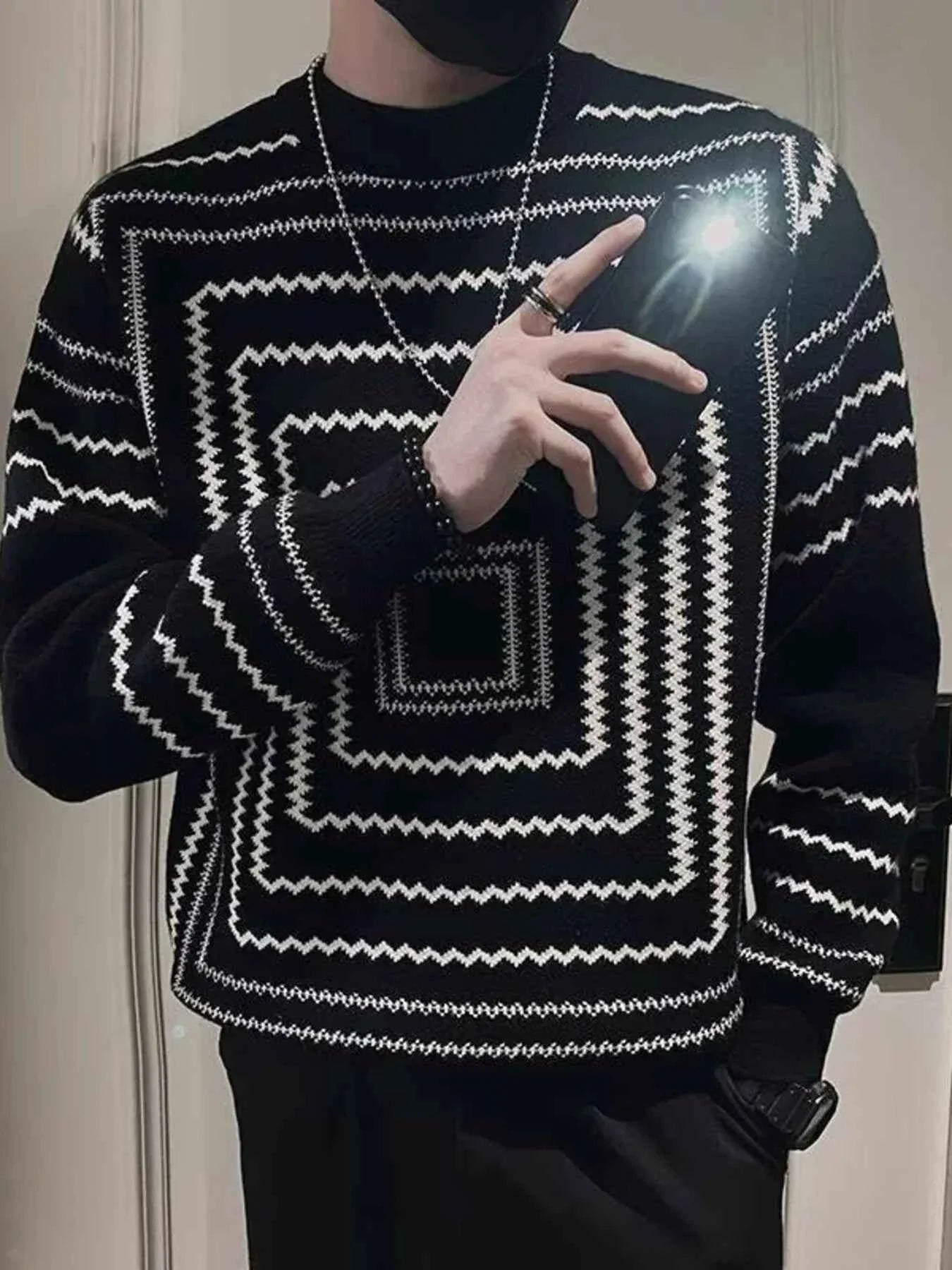 Men's Plus Size Geometric Pattern Knitted Pullover
