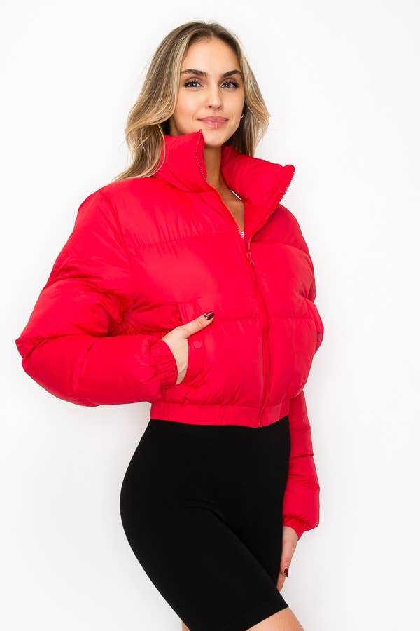 大膽舒適的高領印花襯裡羽絨服