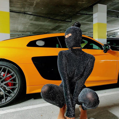 Spring Women Long Sleeve High Neck Sexy Backless Hip Raise Skinny Sports Jumpsuit