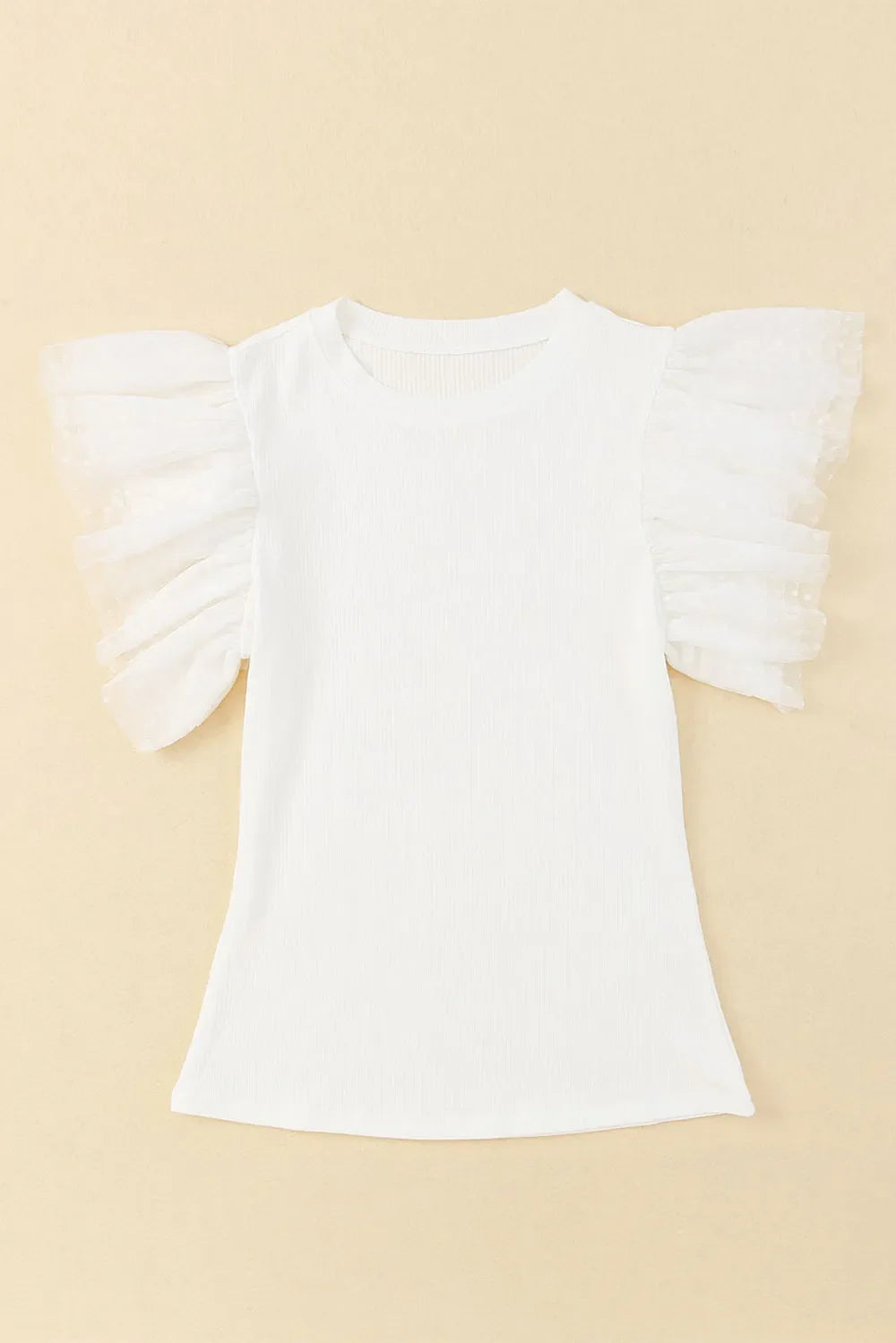 Ruffled Round Neck Cap Sleeve Blouse