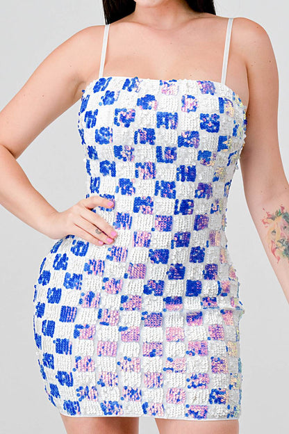 奢華格紋亮片連身裙