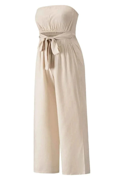 Tied Cutout Tube : Wide Leg Jumpsuit