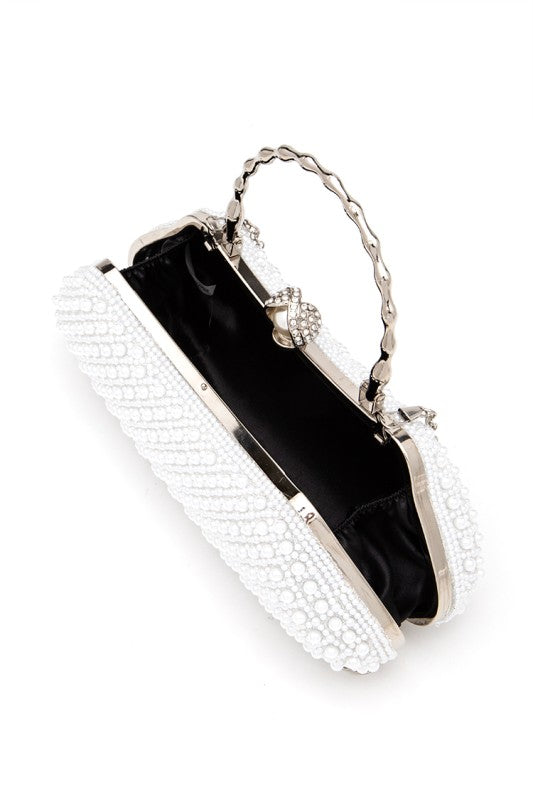Beaded Pearl Top Handle Formal Clutch Bag