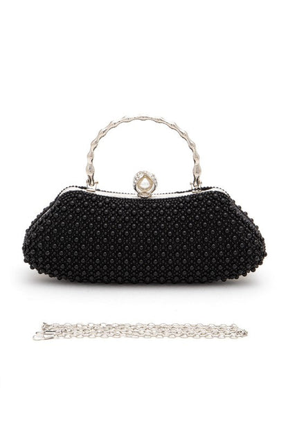 Beaded Pearl Top Handle Formal Clutch Bag