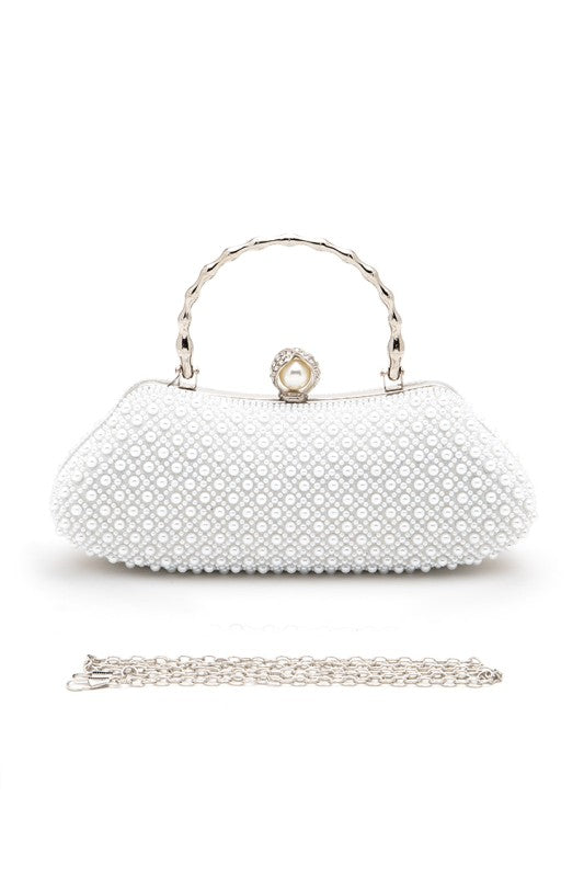 Beaded Pearl Top Handle Formal Clutch Bag