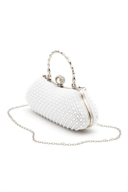 Beaded Pearl Top Handle Formal Clutch Bag