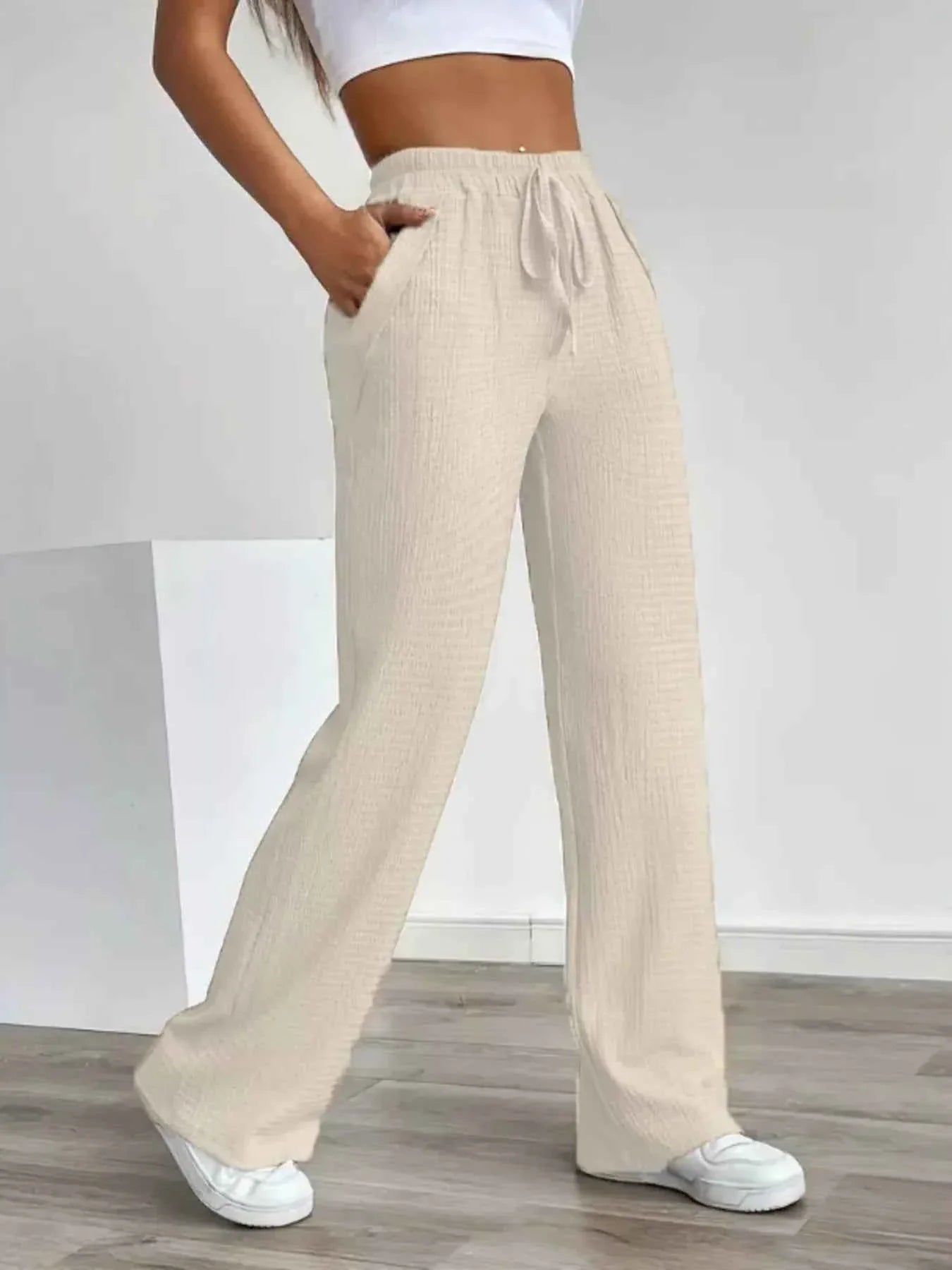 Texture Wide Leg Pants