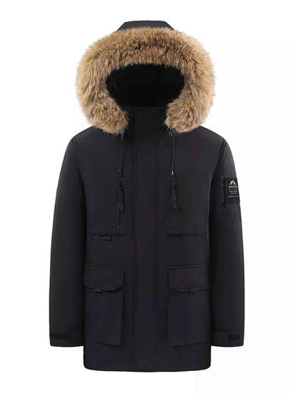 Men's Full Size Fur Hooded Winter Parka Coat Plus Size