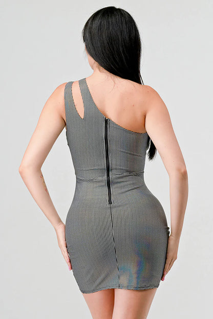 全像金屬針織單肩連身裙