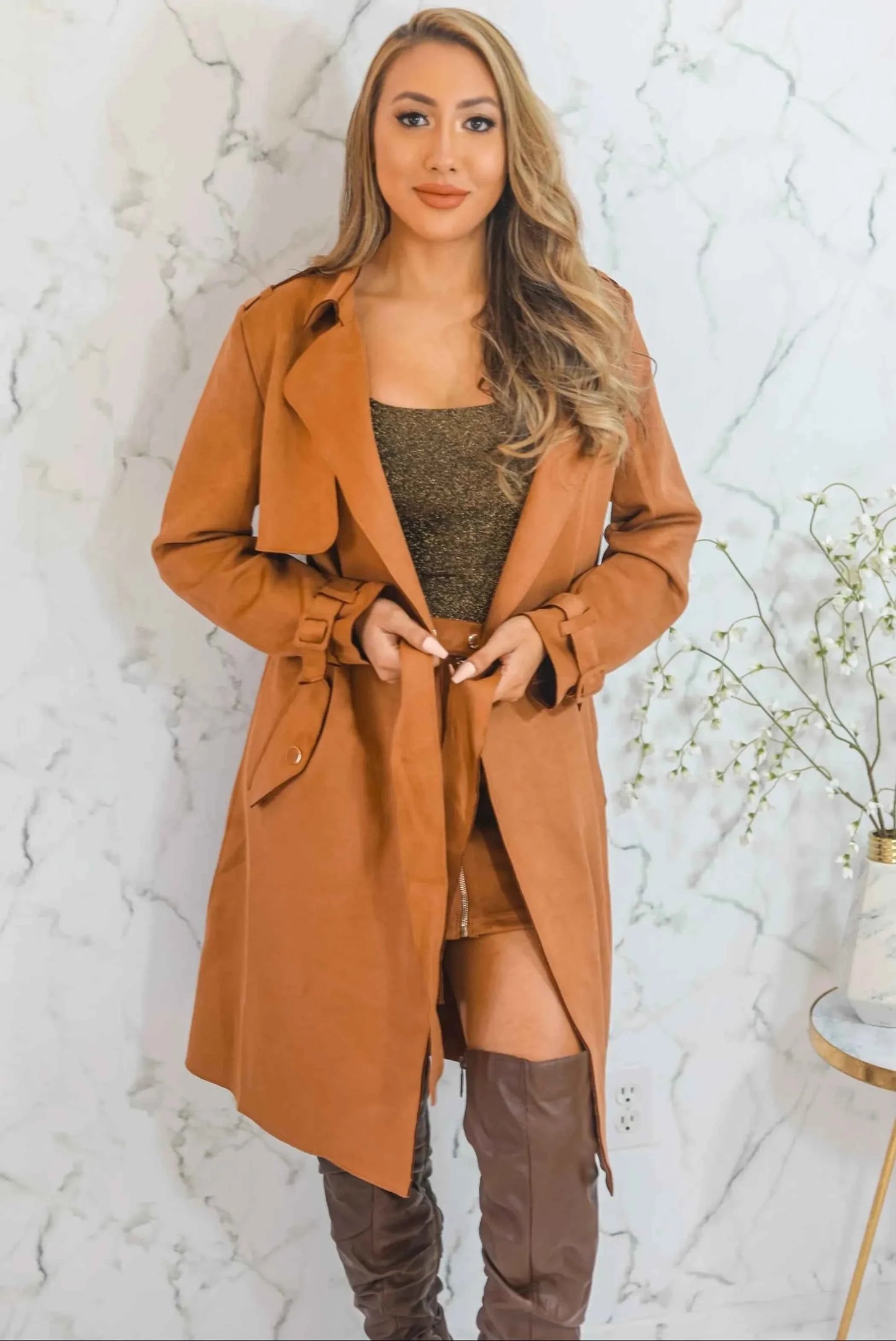 New York New York Trench Coat Brown