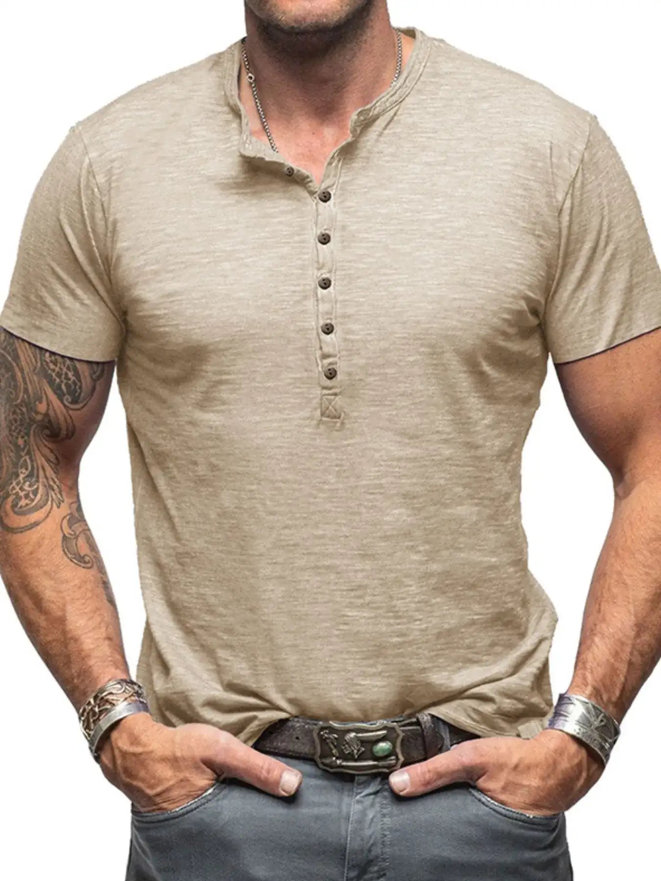 Men's Casual Henley Short Sleeve Button Top