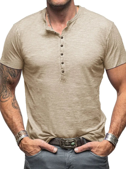 Men's Casual Henley Short Sleeve Button Top