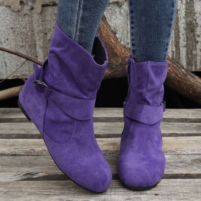 踝靴 圓頭 扣環 皮帶 側邊拉鍊靴