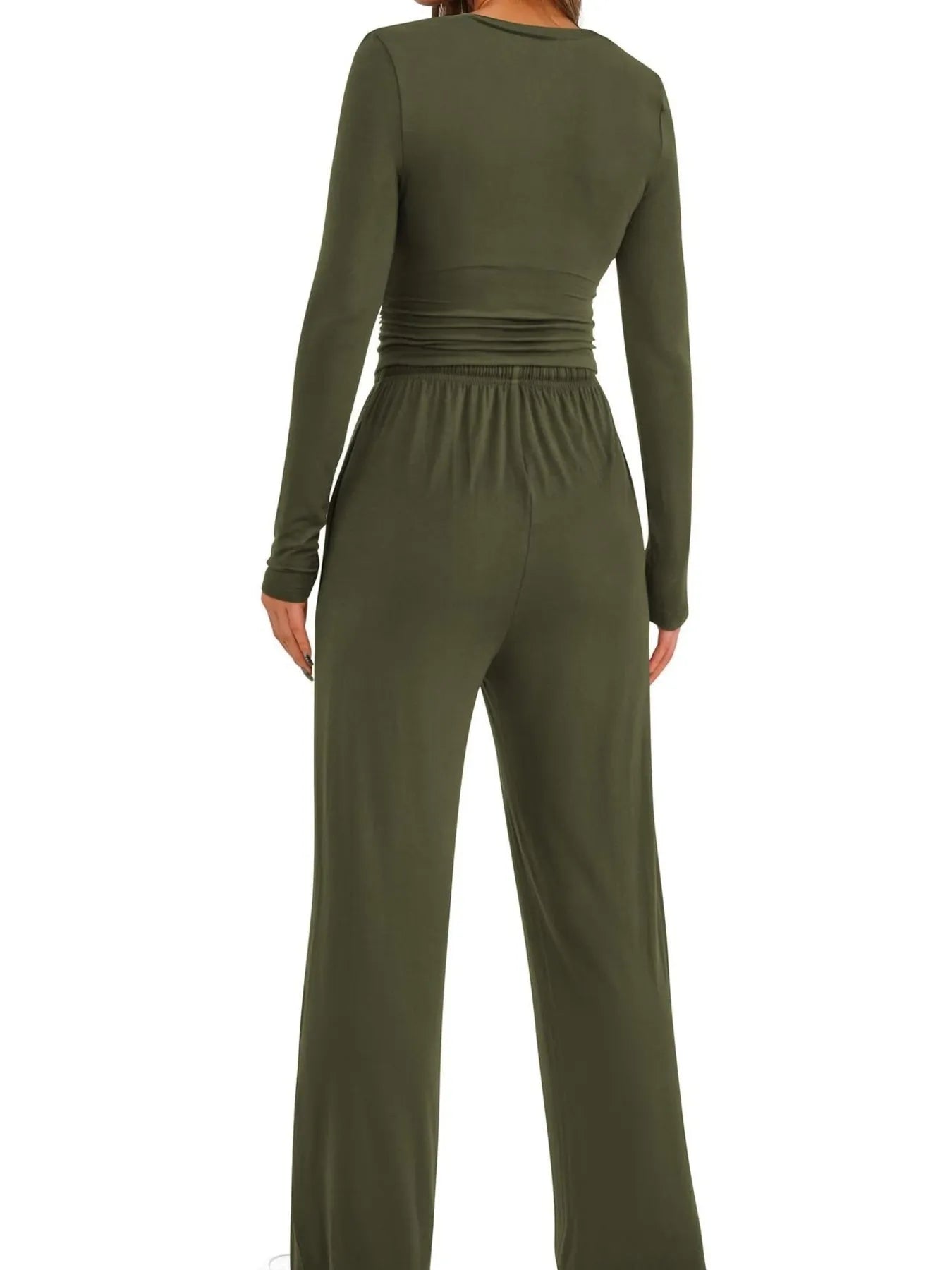 Round Neck Long Sleeve Top and Pants Set