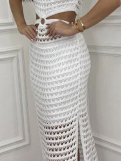 鏤空開衩圓領毛衣洋裝