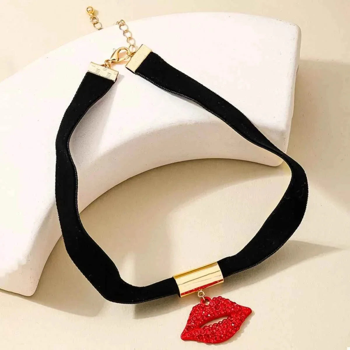 Rhinestone Lip Earrings and Necklace Jewelry Set