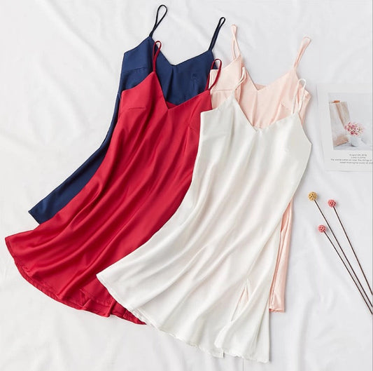 絲滑優雅睡裙吊帶裙 多色可選 - 短款