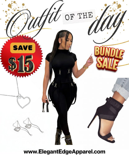 Black Strappy Outfit with Jewelry