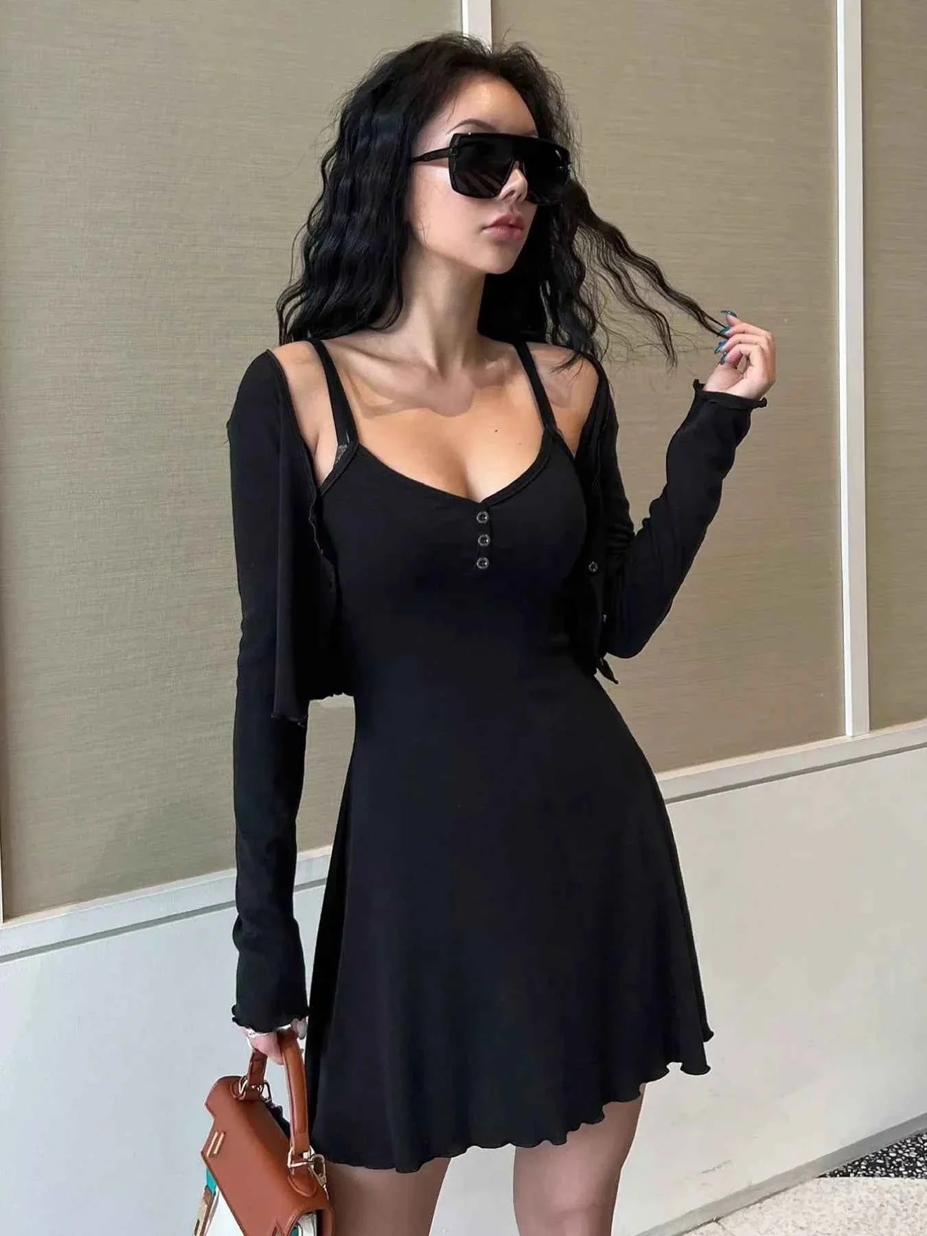 V-Neck Cami Dress and Cardigan Set