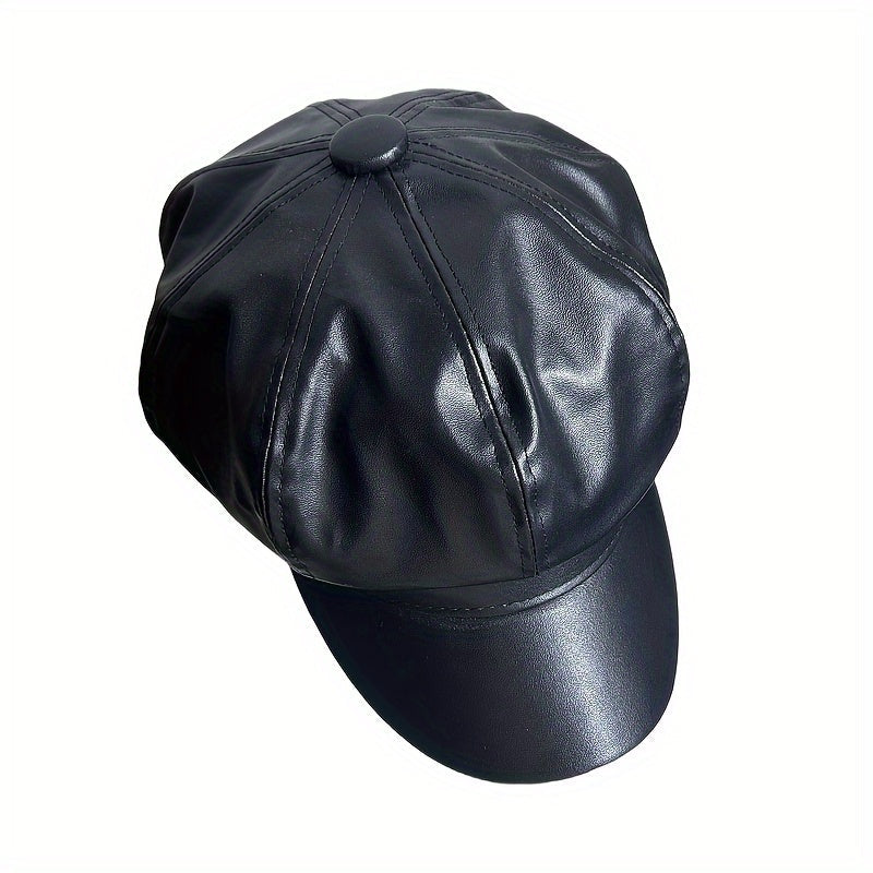 Retro British Faux Leather Beret Warm Stylish Versatile