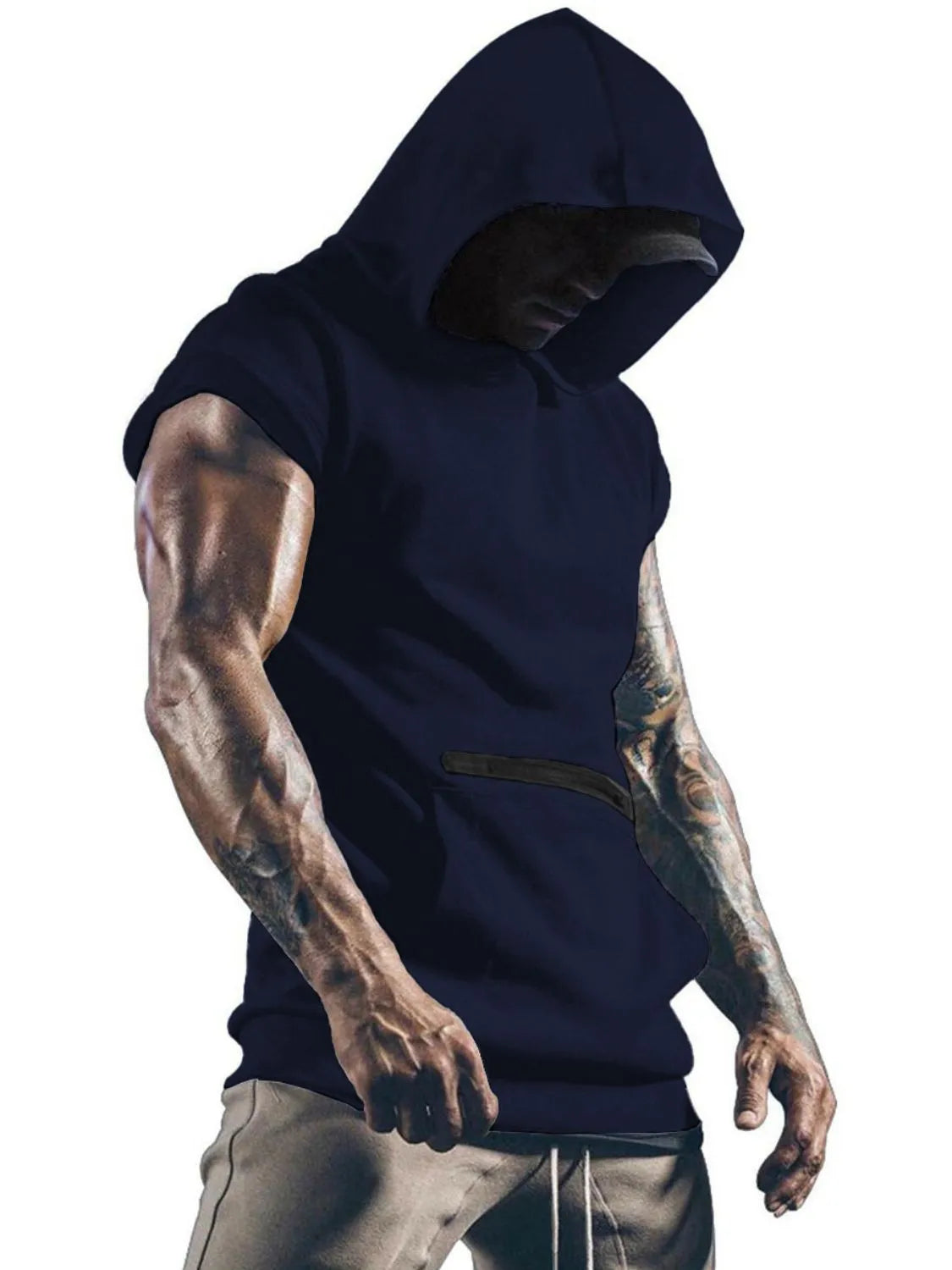 Men's Plus Size Kangaroo Pocket Hooded Tank