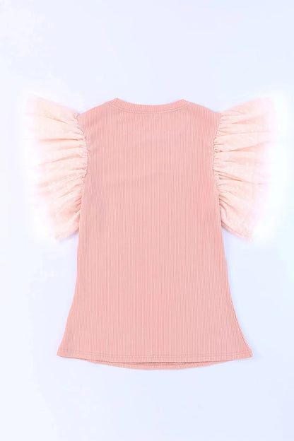 Ruffled Round Neck Cap Sleeve Blouse