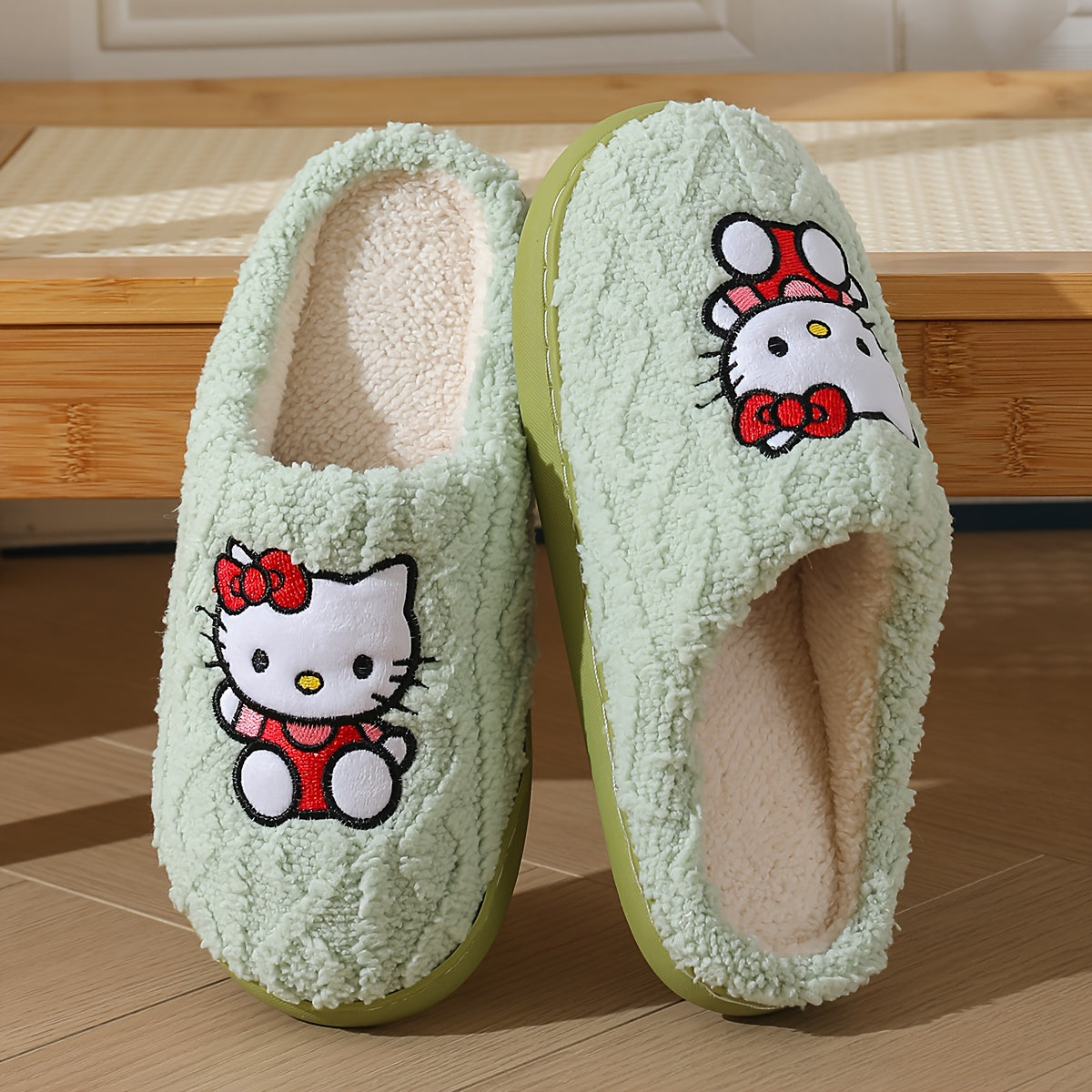 Sanrio Authentic Winter Slippers, Warm Lining, Hello Kitty Embroidery Design
