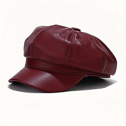 Retro British Faux Leather Beret Warm Stylish Versatile