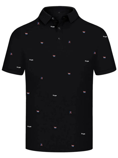 Men's Letter Embroidered Collared Neck Polo