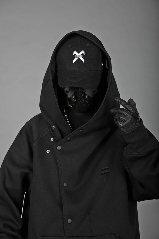 HiH38黑色疊層連帽衫