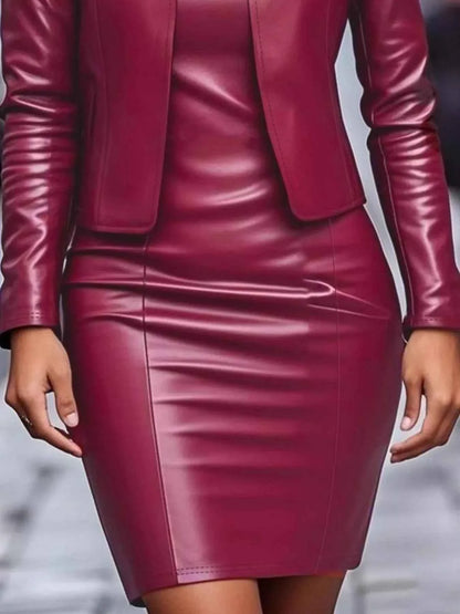 Open Front Leather Jacket & Dress Set