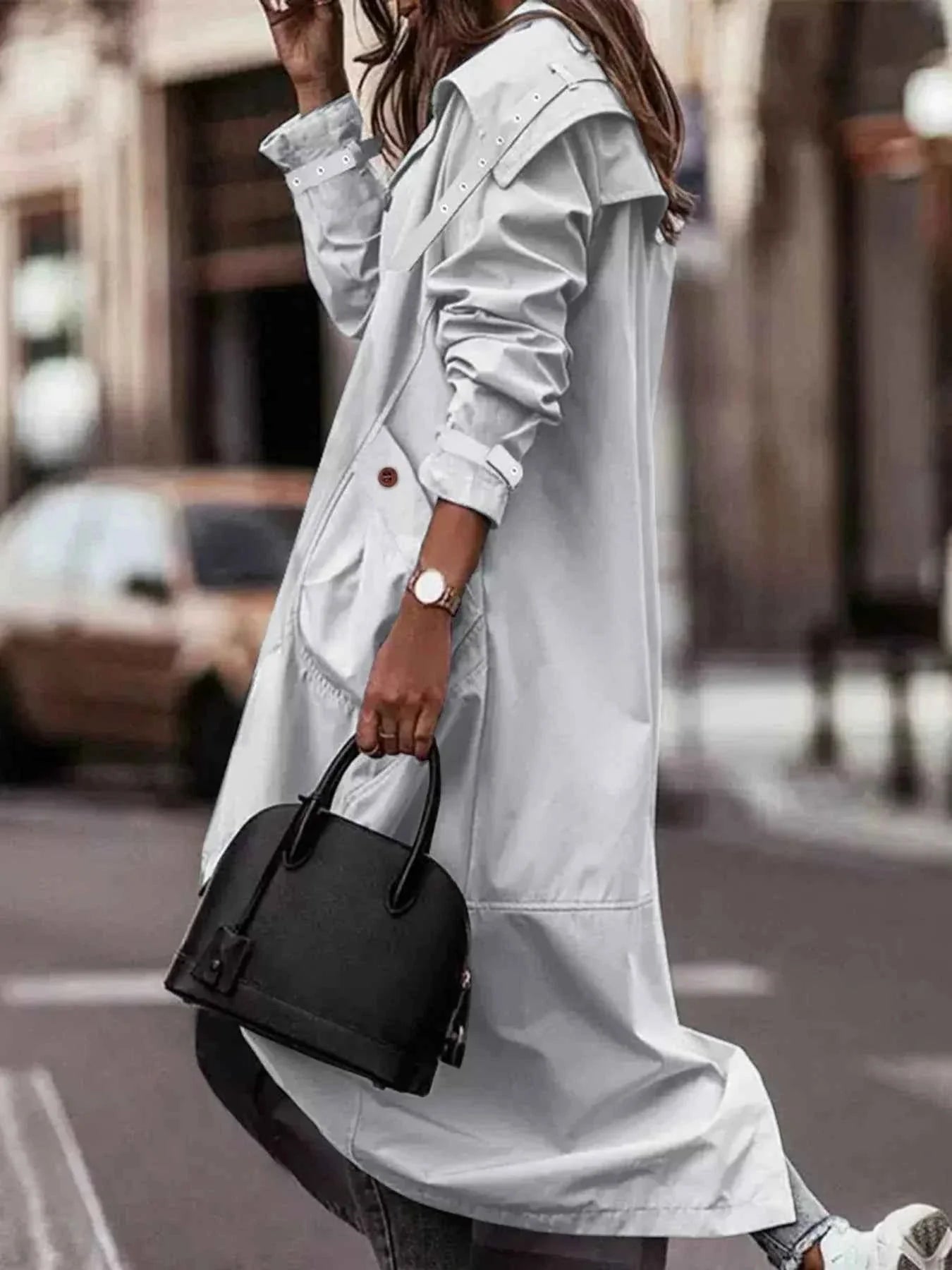Button Up Hooded Longline Trench Coat