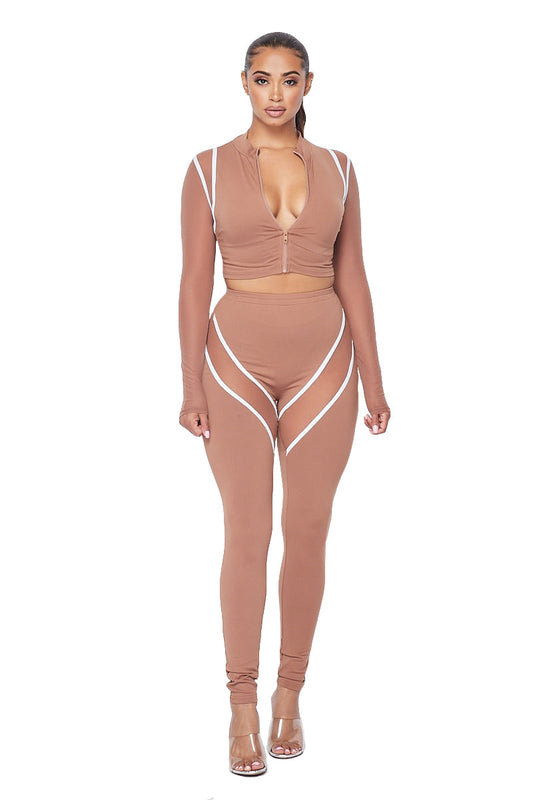 2 PC Spandex Cropped Jacket Legging Set {Sleeves are See Thru}