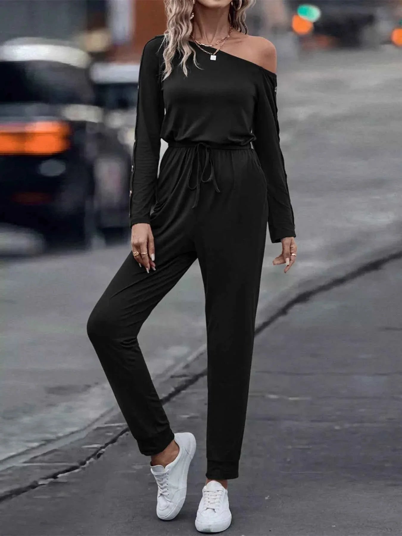 One Shoulder Long Sleeve Jumpsuit