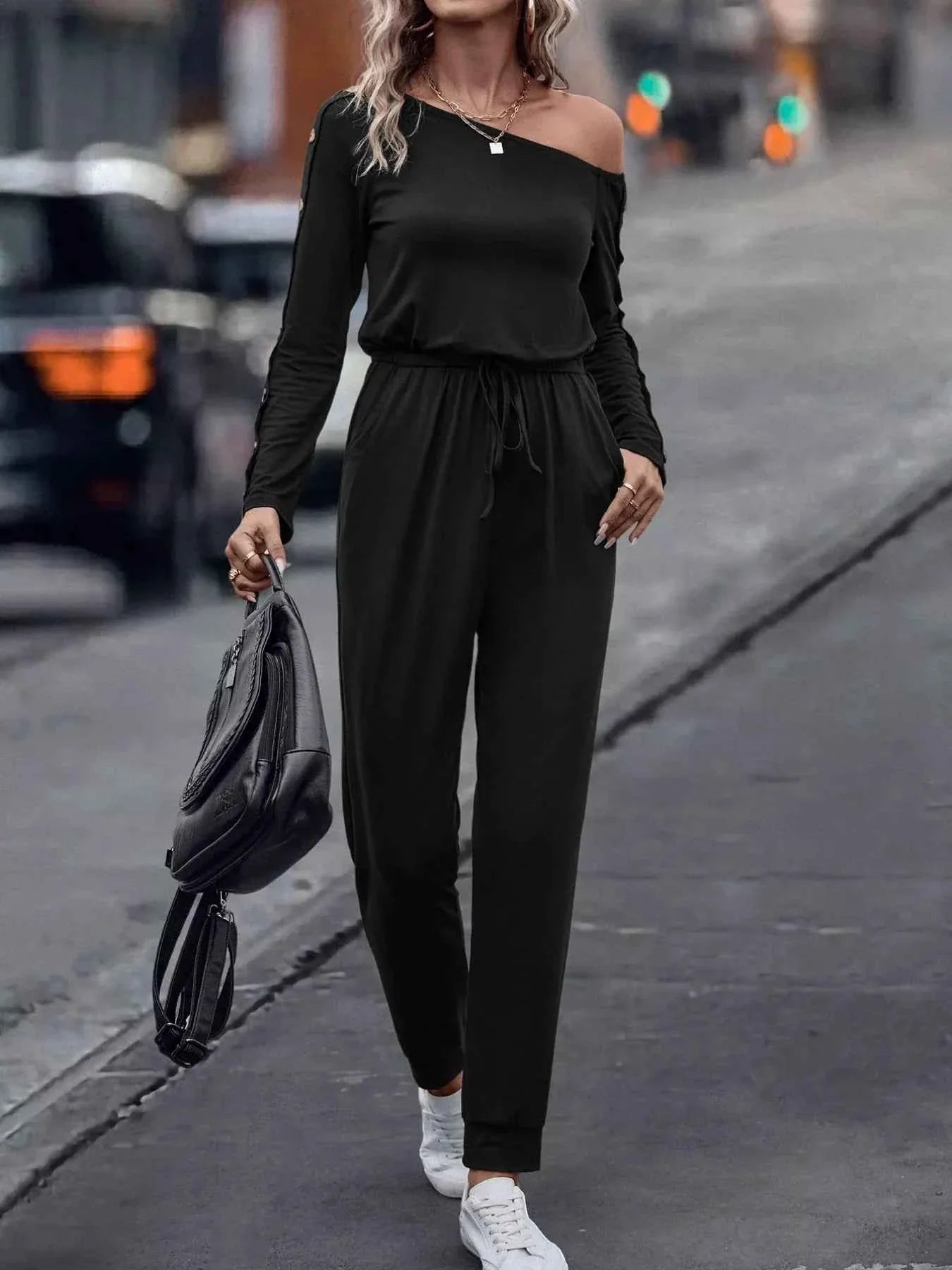 One Shoulder Long Sleeve Jumpsuit